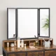 Rustic Dressing Table with Tri-Fold Mirror and Stool