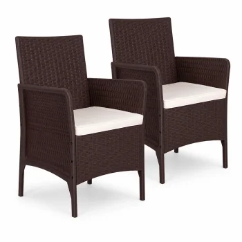 Set of 2 Garden Armchairs with Cushions MultiGarden Brown