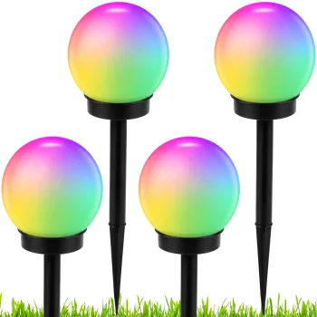 Sodo saulės energijos LED šviestuvai-rutuliai RGB 10 cm, 4 vnt.