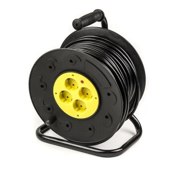 Extension Cord with Reel 50m, 4 Sockets, 3x2.5mm2, Black / Yellow