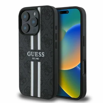 Guess iPhone 16 Pro Max Case 4G Printed Stripes MagSafe, Black