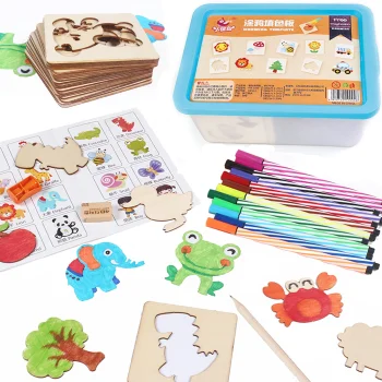 Creative Wooden Drawing Stencils and Puzzle Set KZ0599