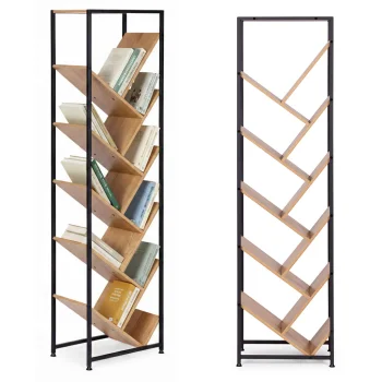 Tree Bookshelf with 10 Shelves Geometric Bookcase by ModernHome, Light Oak