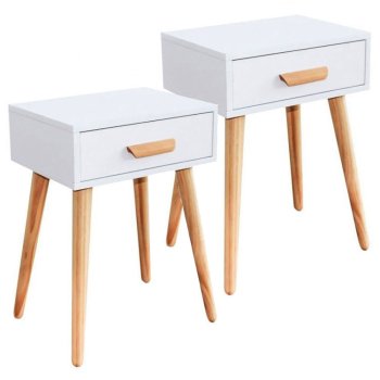 Modern Nightstands Set of 2, Bedside Tables with Drawer ModernHome, White