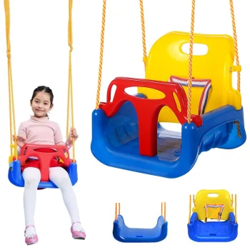 3-in-1 Kids Garden Bucket Swing with Adjustable Backrest, Blue