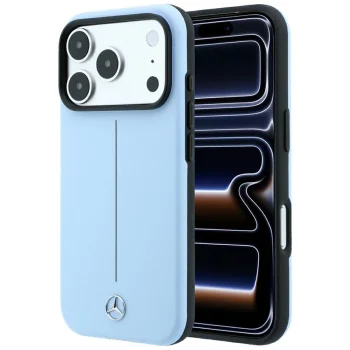 Mercedes Leather Semi Wrap Iconic Line MagSafe Case for iPhone 18 Pro Max / 17 Pro Max - Blue