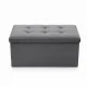Foldable Velour Pouf with Storage Box, Dark Grey