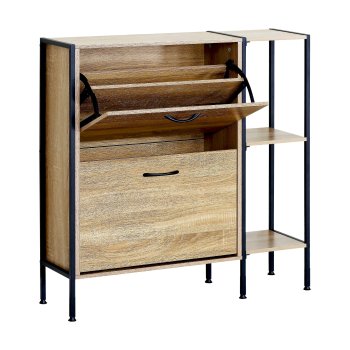 Modern Shoe Cabinet with Side Shelves for Hallway, Natural Wood Color