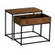 Nesting Coffee Table Set of 2 with Metal Frame, Natural Wood