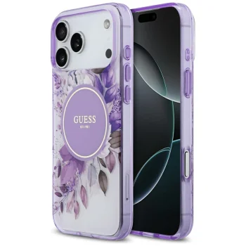 Guess IML Flower & Tonal Circle MagSafe Phone Case Cover iPhone 17 Pro Max - purple
