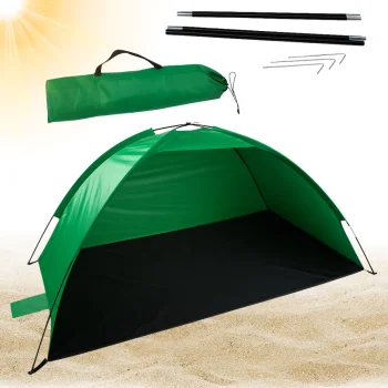 Half-Open Beach Tent with UV Protection and Carry Bag, Green/Black