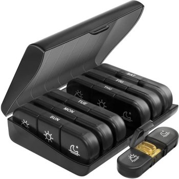 Weekly Pill Organizer for 7 Days Ruhhy 24287, Black