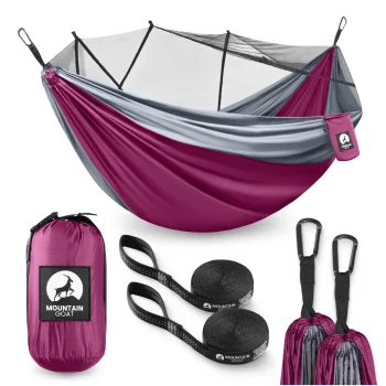 Mountain Goat 2-Person Camping Hammock with Mosquito Net, Grey/Pink