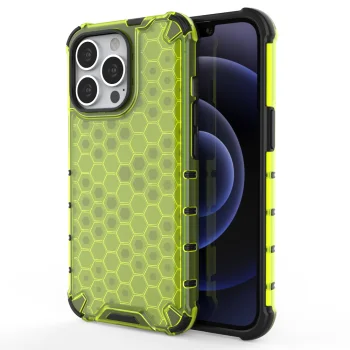 Dėklas iPhone 13 Pro Honeycomb Case su TPU rėmeliu, žalias