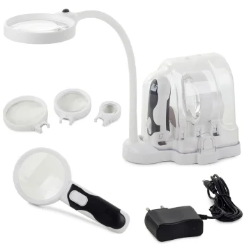 Padidinimo stiklas su LED apšvietimu ir keičiamais lęšiais 2-in-1
