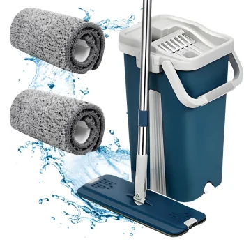 Flat Mop with Bucket and 2 Microfiber Pads