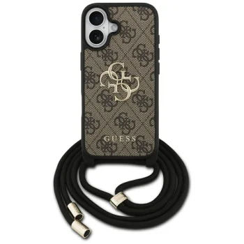 Guess 4G Big Logo Cord Strap Crossbody Case for iPhone 17, Brown