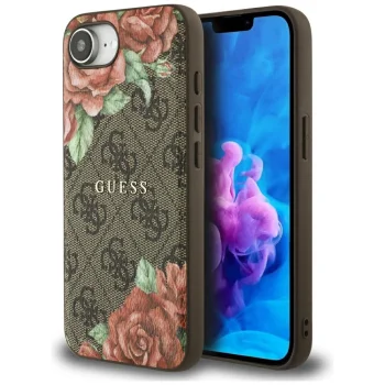 Guess 4G Flowers Print MagSafe Case for iPhone 16e, Brown