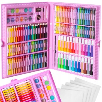 168-Piece Art Set for Drawing and Painting in a Portable Case, Pink