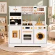 ECOTOYS Wooden Play Kitchen for Kids with Coffee Maker and Accessories, White