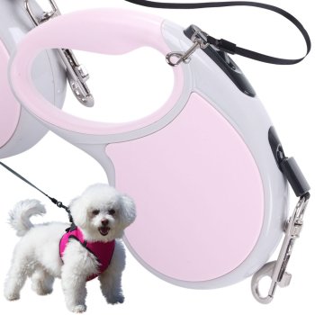 Automatic dog leash 5m, strong up to 15kg, with lock, pink