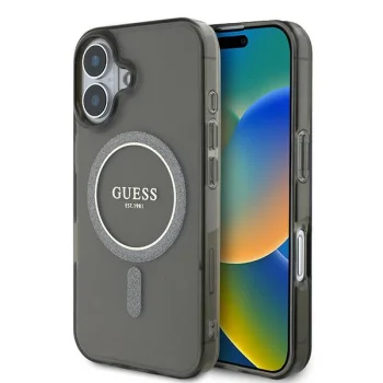 Guess iPhone 16 Case IML Glitter Circle MagSafe, Black