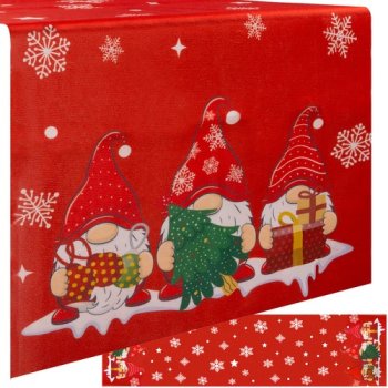 Christmas Table Runner with Gnomes 220x40cm Ruhhy 22483, Red