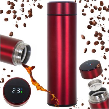 Smart Insulated Travel Mug with LED Temperature Display 500ml, Burgundy