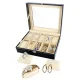 Watch and Jewelry Organizer Box, 10 Compartments, Black