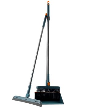 Long Handled Broom and Dustpan Set with Comb and Floor Squeegee