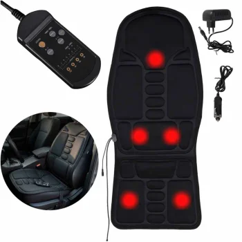 Heated Massage Seat Mat for Car and Home with Remote Control, Black