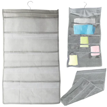 Double-Sided Hanging Underwear Organizer for Wardrobe, 22 Pockets, Grey