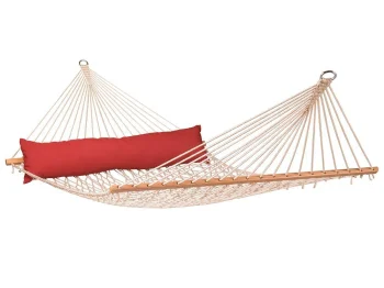 Woven Garden Hammock with Wooden Spreader Bars, 190x80 cm, 150 kg, White