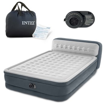 Intex Deluxe Queen Air Mattress with Headboard & Built-in Pump 236x152cm 64448ND