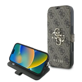 Apple iPhone 16 Pro 6.3" Guess 4G Metal Logo Book Case Cover, Brown