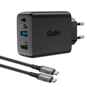 Acefast A17 2in1 GaN Charger and HDMI Adapter 65W USB-C / USB with 1.8m Cable, Black