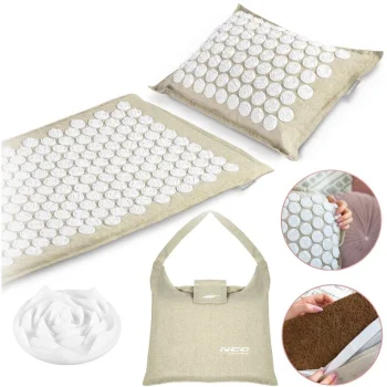 NEO Sport NS-902 Acupressure Acupuncture Massage Mat Set with Pillow, 70x44cm, Grey-White