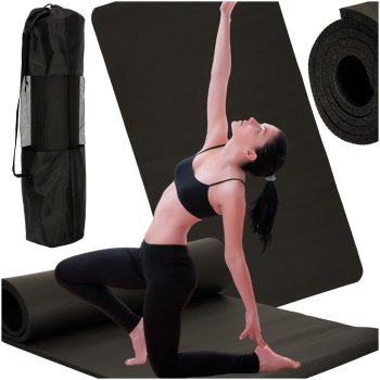 Thick Yoga Fitness Exercise Mat with Carrying Bag, 185x83x1.5 cm, Black