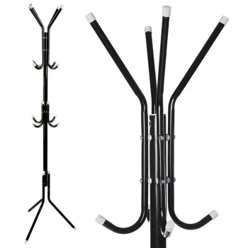 Free Standing Coat Rack with 12 Hooks, 174cm, Black