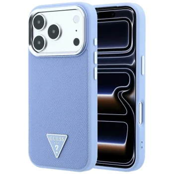 Dėklas Guess Grained Triangle Logo MagSafe skirtas iPhone 18 Pro Max / 17 Pro Max, mėlynas