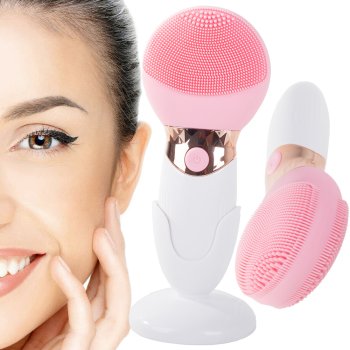 Elektriskā Sejas Attīrīšanas Suka Ierīce Masažieris ar Statīvu, Rozā | Electric Sonic Facial Cleansing Brush...