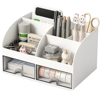 Desk Organizer with Drawers, White