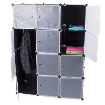 Modular Wardrobe Closet Organizer with 9 Shelves and Hanging Rail, Black