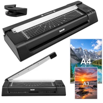 A3 Laminator Izoxis 430W with Paper Trimmer, Corner Rounder and 110 Pouches, Black