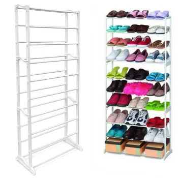 Multilevel Shoe Rack Shelf Stand Organizer - 10 Shelves, White