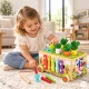 ECOTOYS Wooden 8-in-1 Frog Activity Cube Walker with Xylophone and Sorter