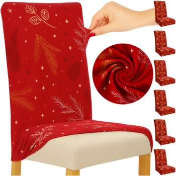 Ruhhy Christmas Dining Chair Covers, Set of 6, Red 26638