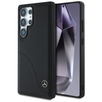 Mercedes Leather Curved Stitches Case for Samsung Galaxy S25 Ultra Black