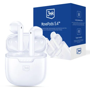 3mk Movepods 5.4 Wireless In-Ear Headphones, Bluetooth 5.4 - White
