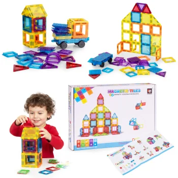 Magnetic Building Blocks 45 Piece Set for Kids Construction Toy for House and Car